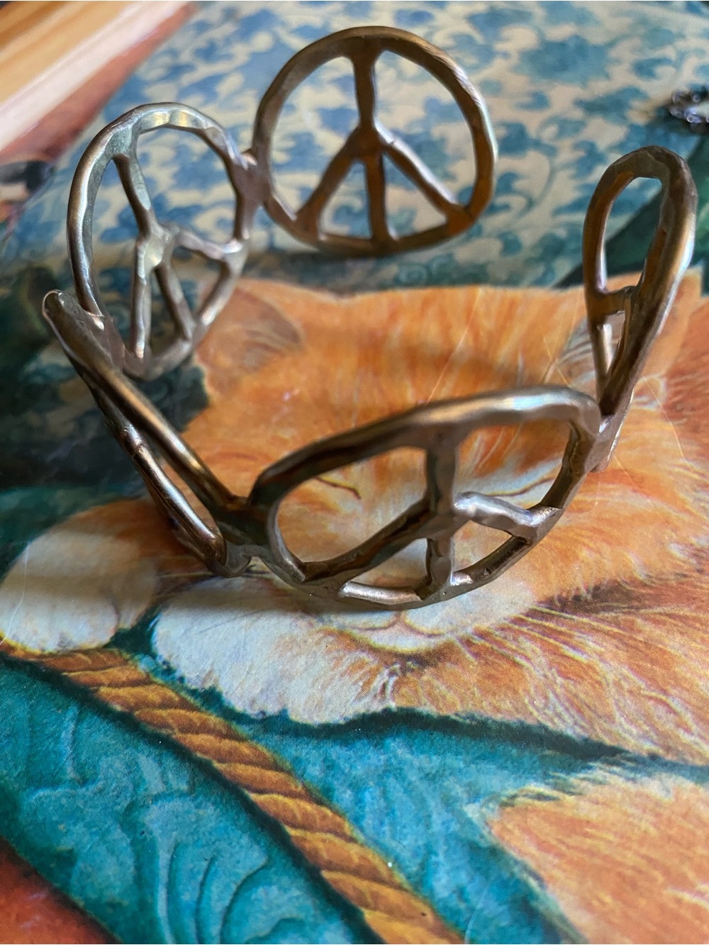 Vintage Open Peace Sign Cuff Bracelet in silver like metal